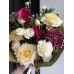 Букет №258 с хризантемой Bigoudi Purple, садовыми розами, диантусами, лиантусом, эрингиумом 