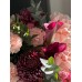 Букет №260 с хризантемой Bigoudi Purple, французскими и кустовыми розами, каллами, диантусами и эвкалиптом