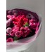 Букет №204 из малиновых французских одноголовых, кустовых пионовидных роз, кустовой хризантемы и эвкалипта