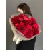 Букет №209 - из бордовых французских и пионовидных красных кустовых роз 