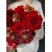 Букет №223 из французских роз и сортовой хризантемы Bigoudi Red с эвкалиптом