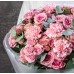 Букет №28 - Гвоздика Pink, Роза Кустоая пионовидная Pink Irishka, Эвкалипт Cineria