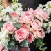 Композиция в шляпной коробке №32 - Маттиола White, Садовая Пионовидная роза Princess Hitomi, эвкалипт Cineria