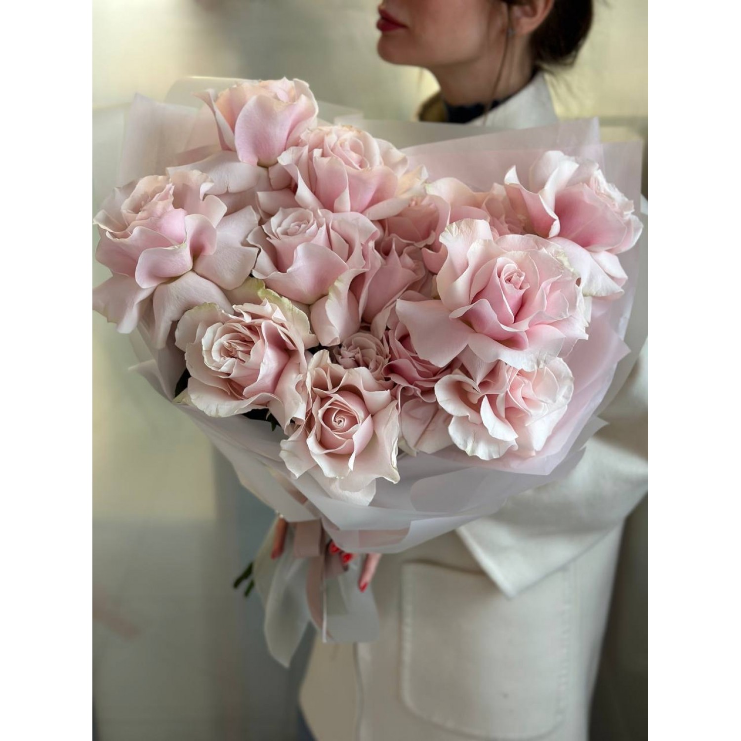 Букет №131 для Мамы из нежно-розовых вывернутых роз - заказ цветов с  доставкой по СПб и Ленобласти | ManiaFiori.ru