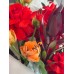 Букет №256 с хризантемами, розами, георгином, лилиями, гладиолусом, леукадендроном и эвкалиптом